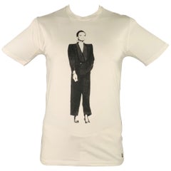 YVES SAINT LAURENT Talla L Blanco Negro Figuras Camiseta de algodón de manga corta
