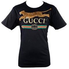 GUCCI Size S Black Multi Color Logo Short Sleeve T-shirt