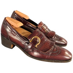 Used SALVATORE FERRAGAMO Size 8 Burgundy Gold Perforated Leather Wingtip Loafers