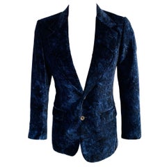 YVES SAINT LAURENT - Manteau de sport en rayonne bleu marine marbré, taille 38