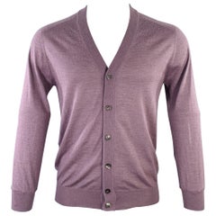 JIL SANDER Lila Kaschmir-Seiden-Strickjacke mit V-Ausschnitt, Größe 36