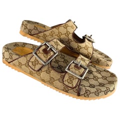 GUCCI Größe 10,5 Brown Guccissima Monogramm Canvas Double Buckle Sandalen