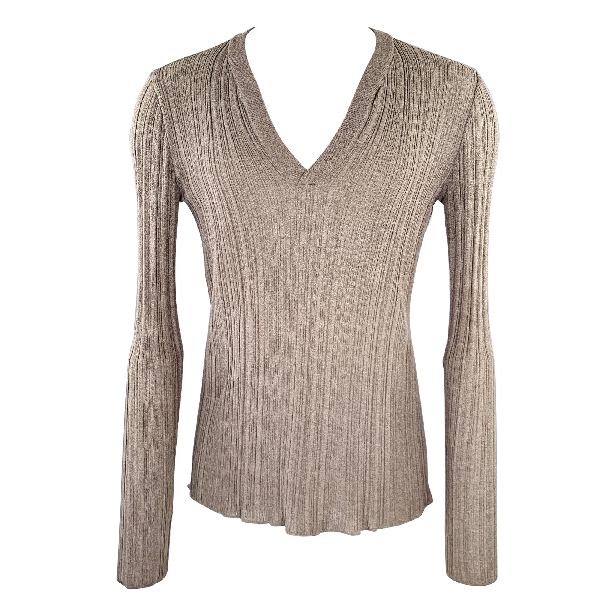 DOLCE & GABBANA Size XS Grey Taupe Rib Knit V-Neck Pullover
