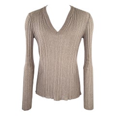 DOLCE & GABBANA Size XS Grey Taupe Rib Knit V-Neck Pullover