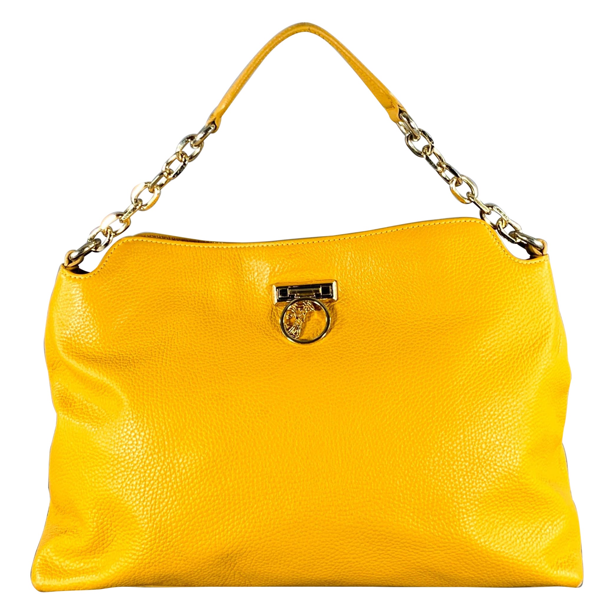 VERSACE COLLECTION Bolso de hombro de piel granulada amarillo mostaza