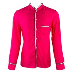 MARNI Size M Pink Fuchsia Monogram Viscose Nehru Collar Long Sleeve Shirt