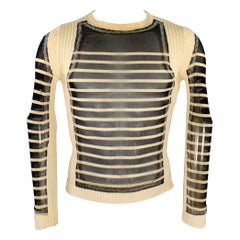 JEAN PAUL GAULTIER Size S Black Cream Stripe Polyamide Alpaca Mesh Pullover