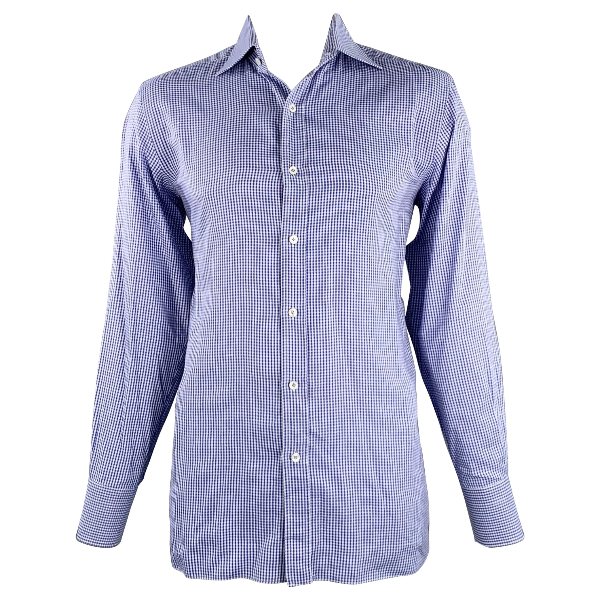 TOM FORD Size L Blue White Plaid Cotton Button Up Long Sleeve Shirt