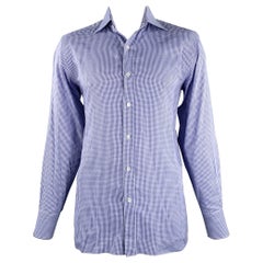 TOM FORD Size L Blue White Plaid Cotton Button Up Long Sleeve Shirt