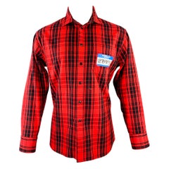 VETEMENTS Size XS -My Name Is- Red Black Plaid Cotton Blend Long Sleeve Shirt