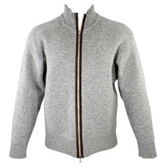 ERMENEGILDO ZEGNA Size M Grey Cashmere Zip Up Cardigan