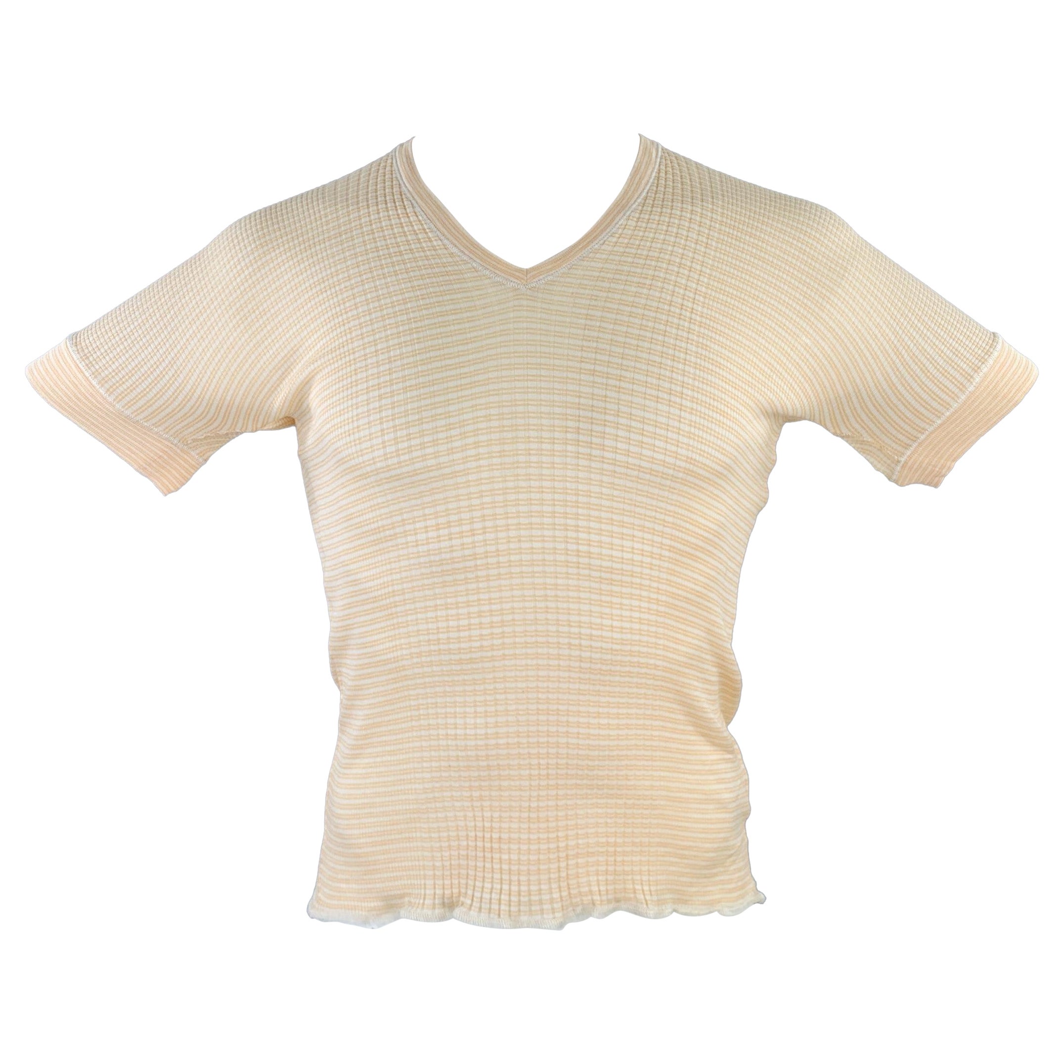 PRADA - Pull à manches courtes en coton à rayures beige crème en vente