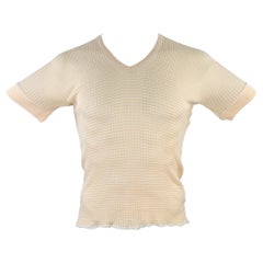 PRADA Size M Beige Cream Stripe Cotton Short Sleeve Pullover