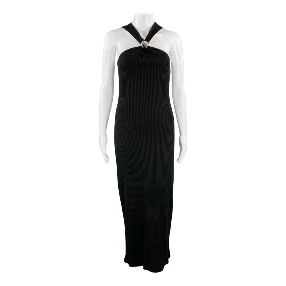 LOEWE Size M -Anagram- Black Cotton Ribbed Halter Dress For Sale