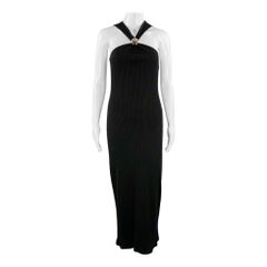 LOEWE Size M -Anagram- Black Cotton Ribbed Halter Dress