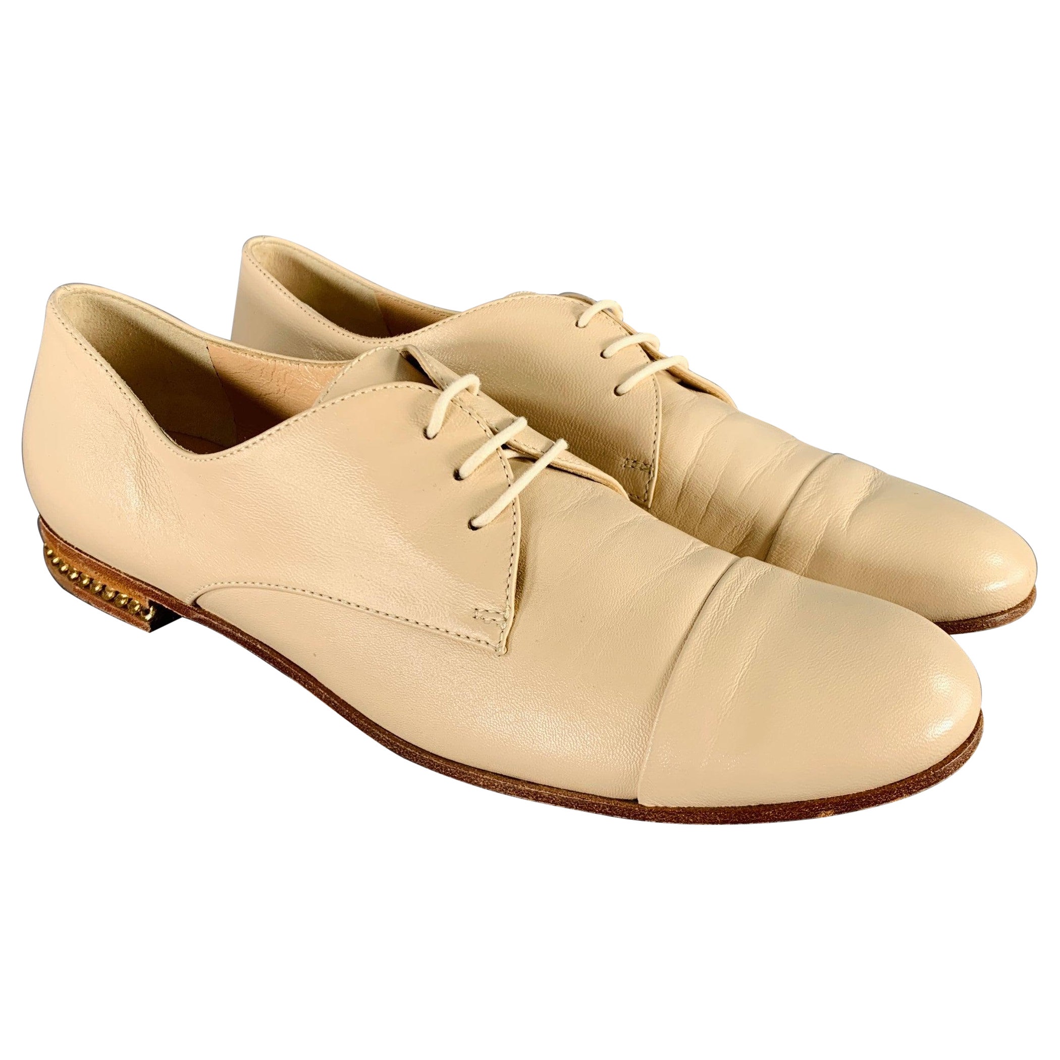 BALDININI Size 7 Beige Leather Cap Toe Lace-Up Shoes