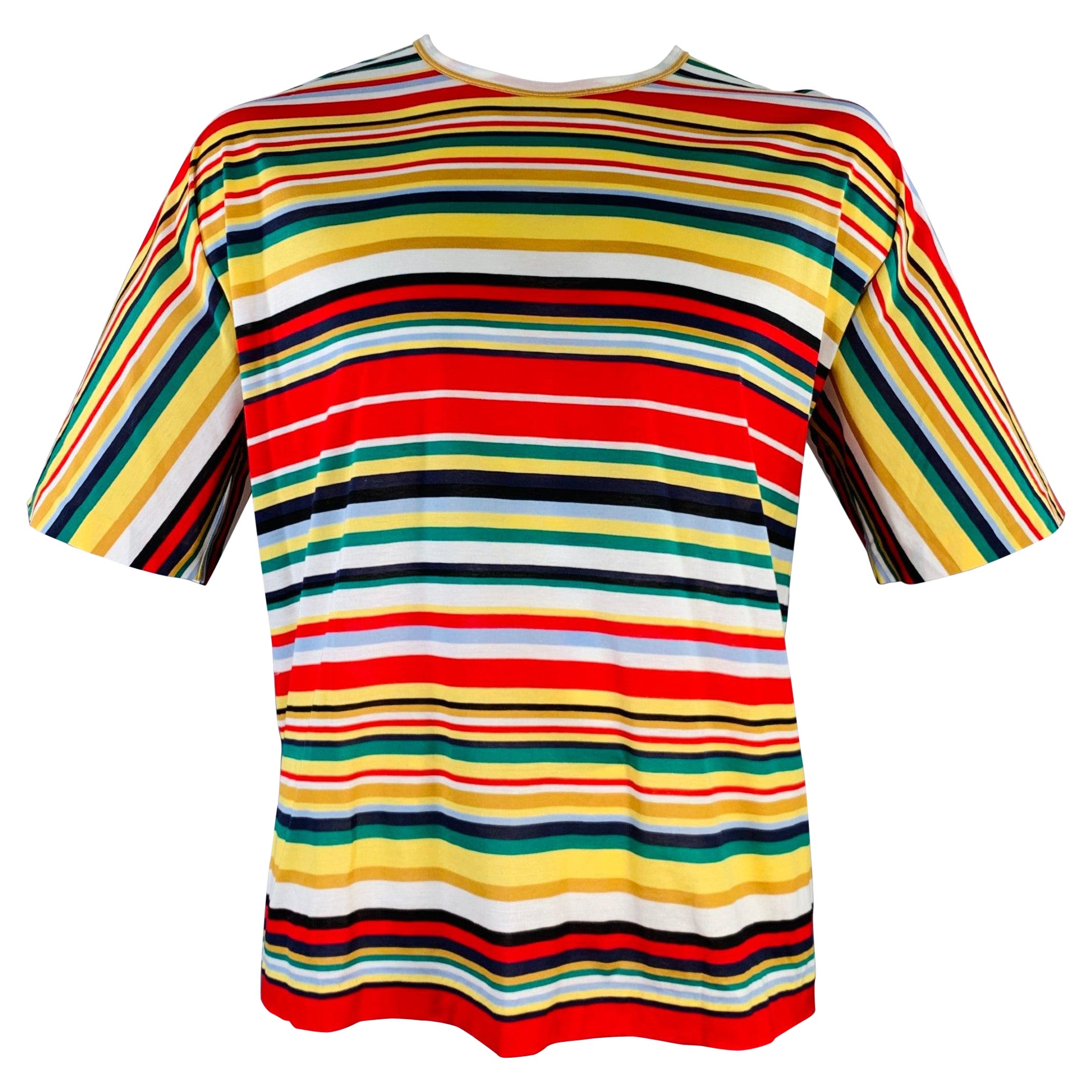 STEPHAN SCHNEIDER Size XXXL Multi Color Stripe Cotton Short Sleeve T-shirt For Sale