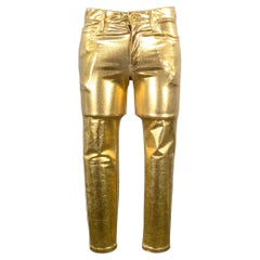 JUNYA WATANABE 2021 Talla XS Oro Mezcla de Nylon Metalizado Zip Fly Pantalones Casual