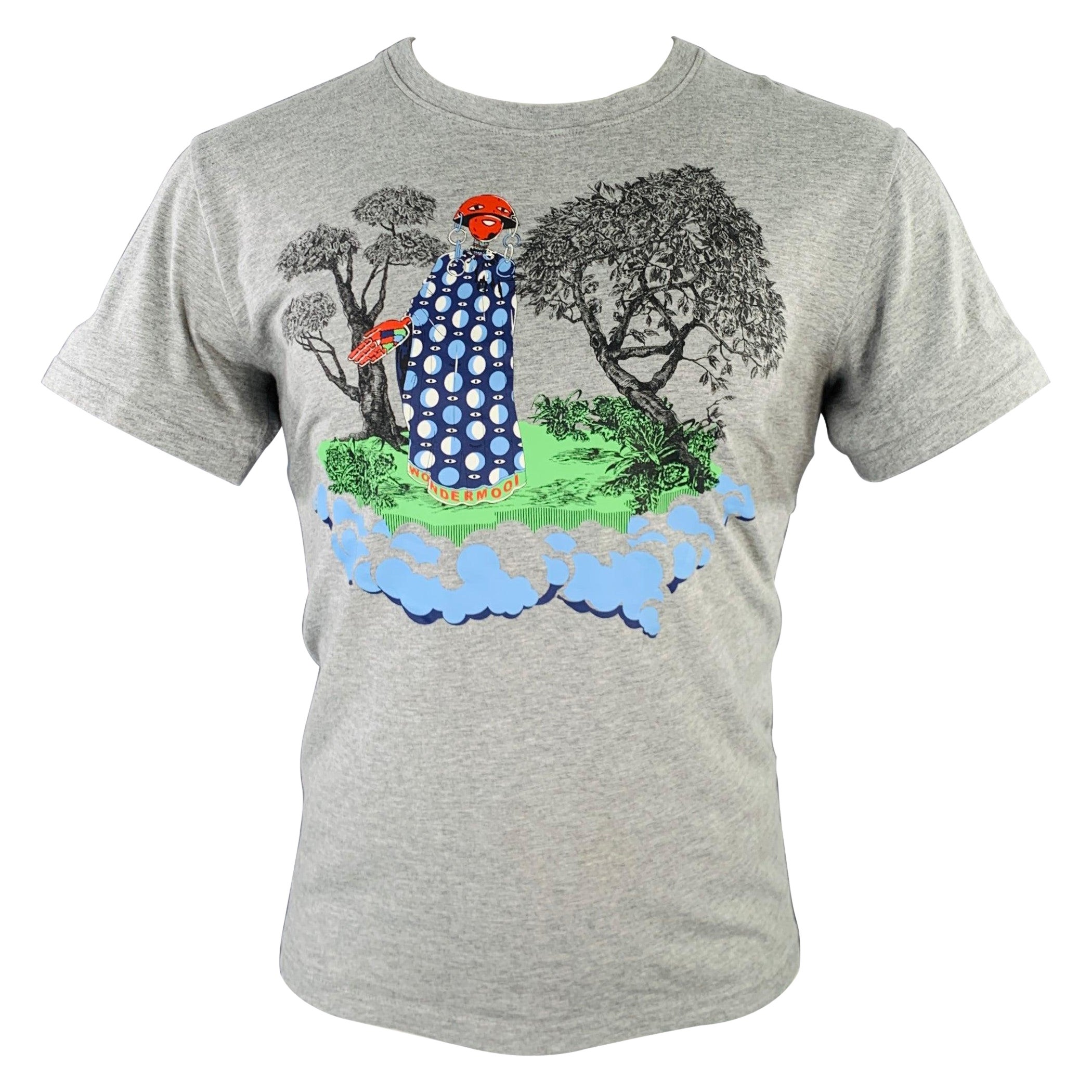 WALTER VAN BEIRENDONCK Size S Grey Multi Color Graphic Cotton T-shirt For Sale