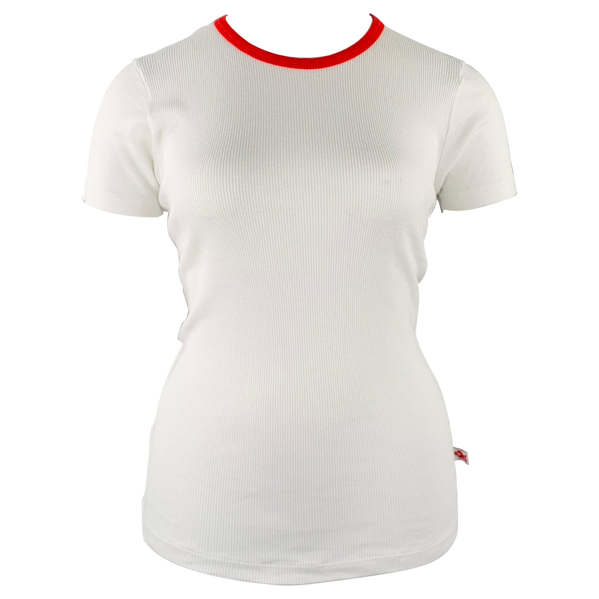 WALTER VAN BEIRENDONCK Size XXL White Red Cotton Ribbed Ringer T-Shirt For Sale