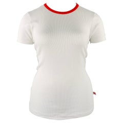 WALTER VAN BEIRENDONCK Taglia XXL Maglietta in cotone bianco rosso a coste Ringer