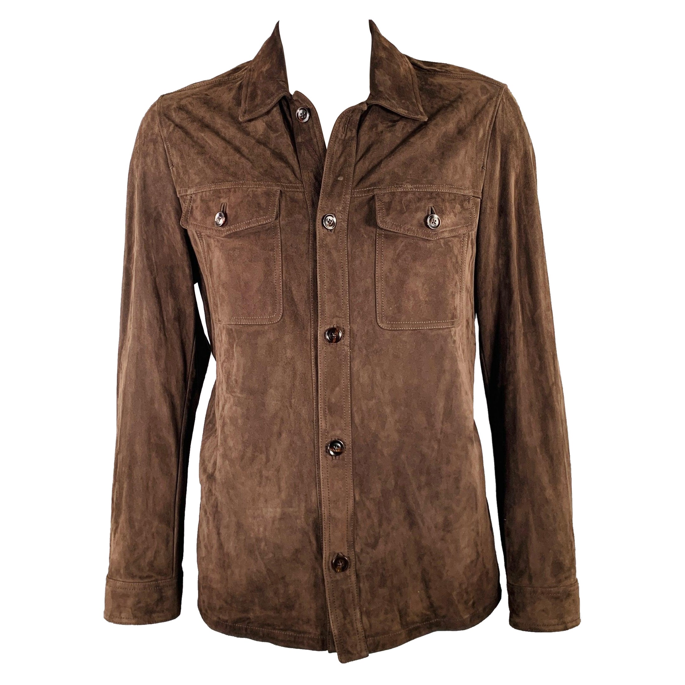 TOM FORD Größe 46 Brown Lammfell Wildleder Hemd Jacke im Angebot