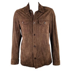 TOM FORD Size 46 Brown Lambskin Suede Shirt Jacket