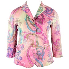 ETRO Size 10 Pink Multi Color Cotton Paisley Jacket Blazer