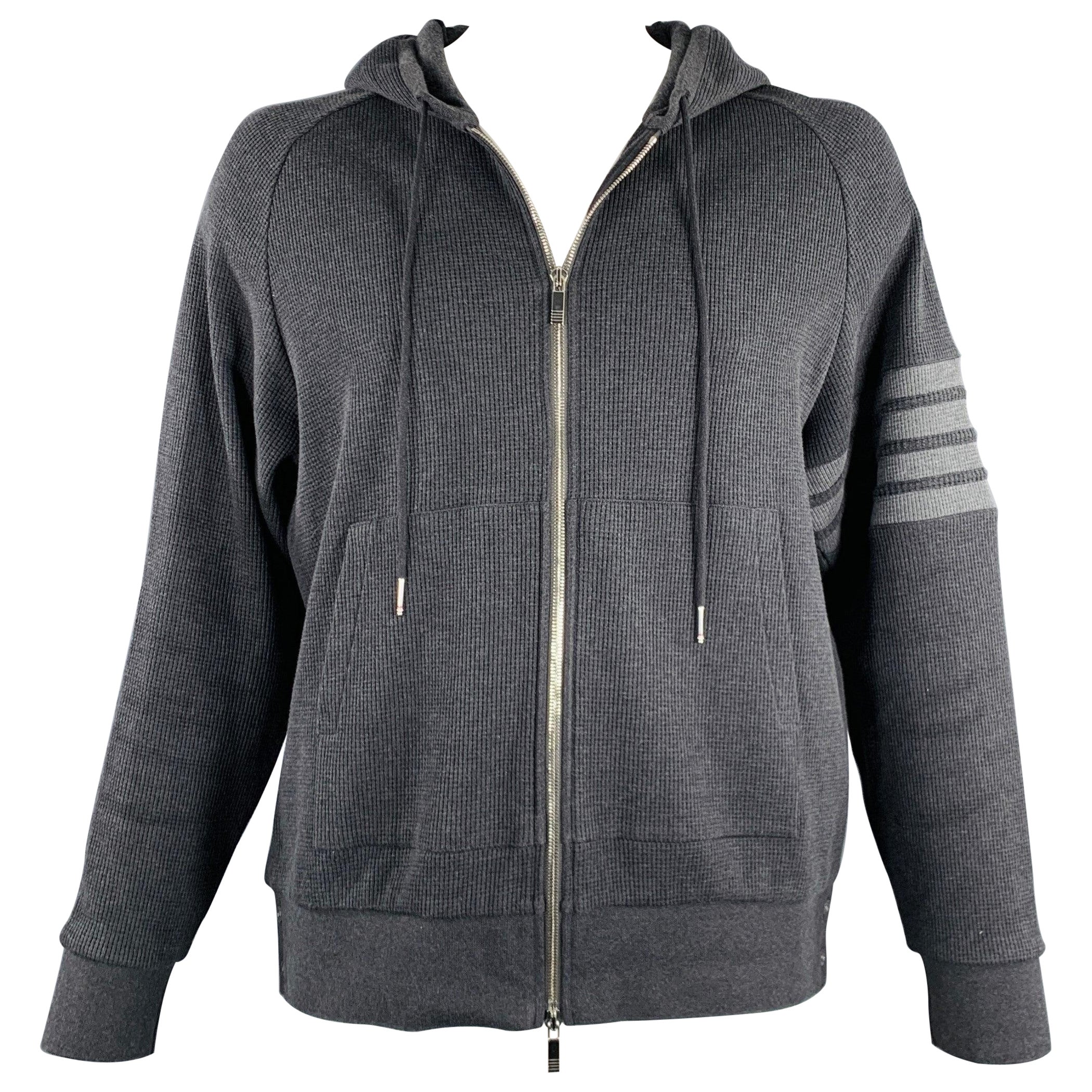 THOM BROWNE Giacca in cotone Waffle Knit grigio antracite taglia XXL