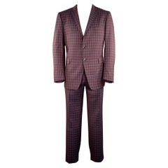ETRO Größe 48 Burgunder Schwarz Gold karierter Anzug aus Wolle mit Notch-Revers
