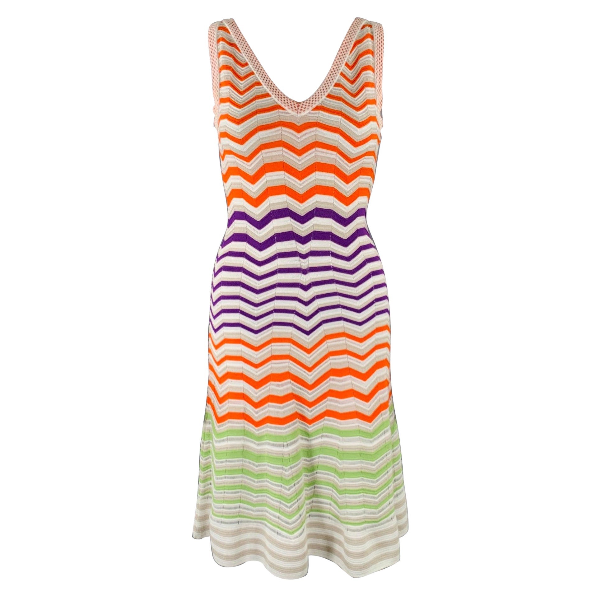 M MISSONI Taille 4 Multi Color Viscose Blend Zig Zag Sleeveless Dress (Robe sans manches)