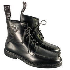 ETRO Taille 12 Bottes à lacets en cuir noir Pixel Art