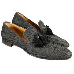 CHRISTIAN LOUBOUTIN Size 13 Black Woven Tassels Loafers