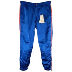 Gucci 2019 Taglia 32 Pantaloni casual in lino e viscosa a righe blu e rosse