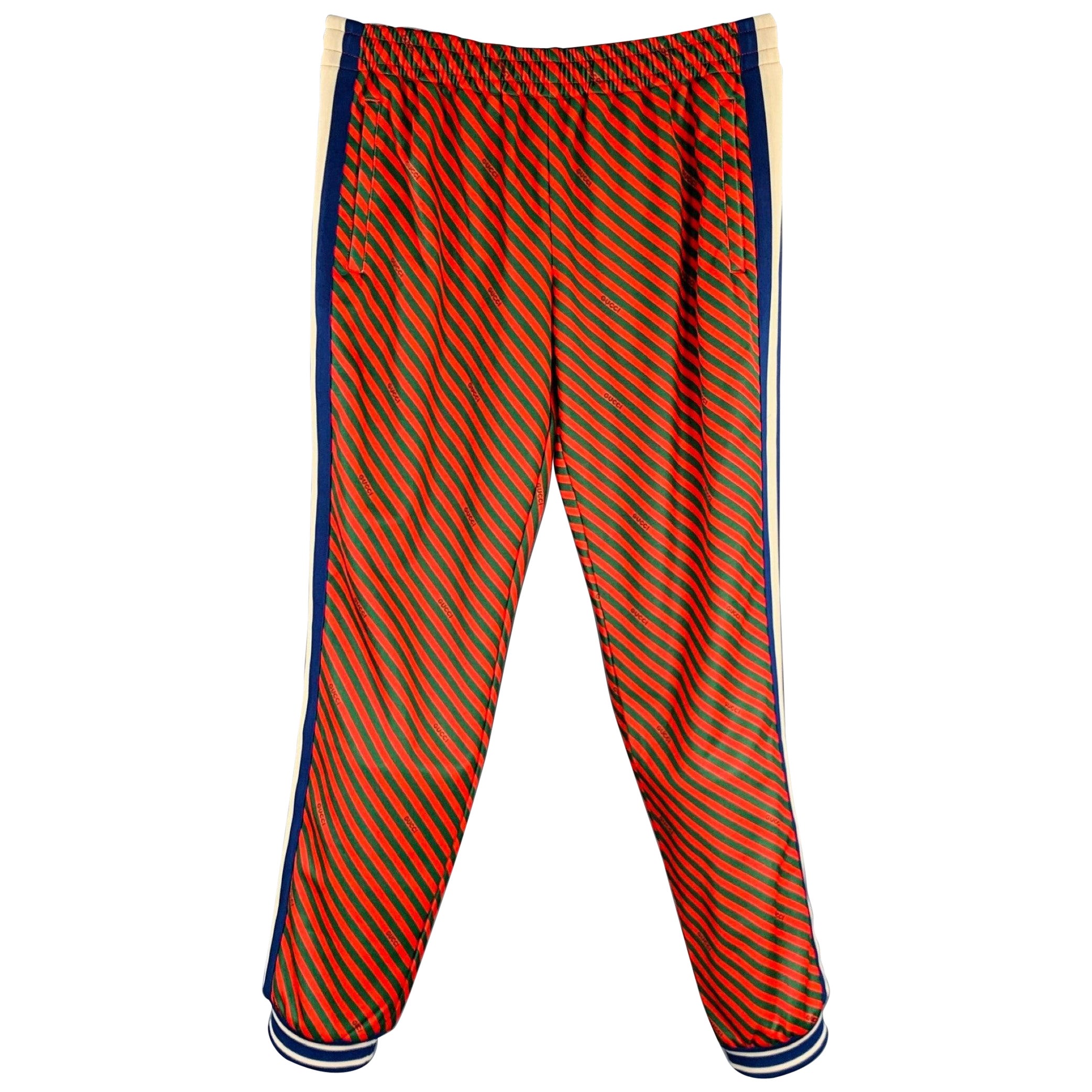 GUCCI Size M Red Green Stripe Polyester Cotton Joggers Casual Pants