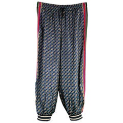GUCCI 2019 Size S Green Blue Monogram Silk Joggers Casual Pants