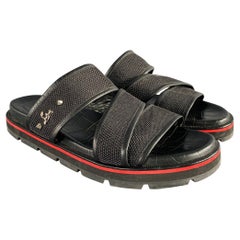 CHRISTIAN LOUBOUTIN Size 9 Black Textured Leather Slip On Sandals