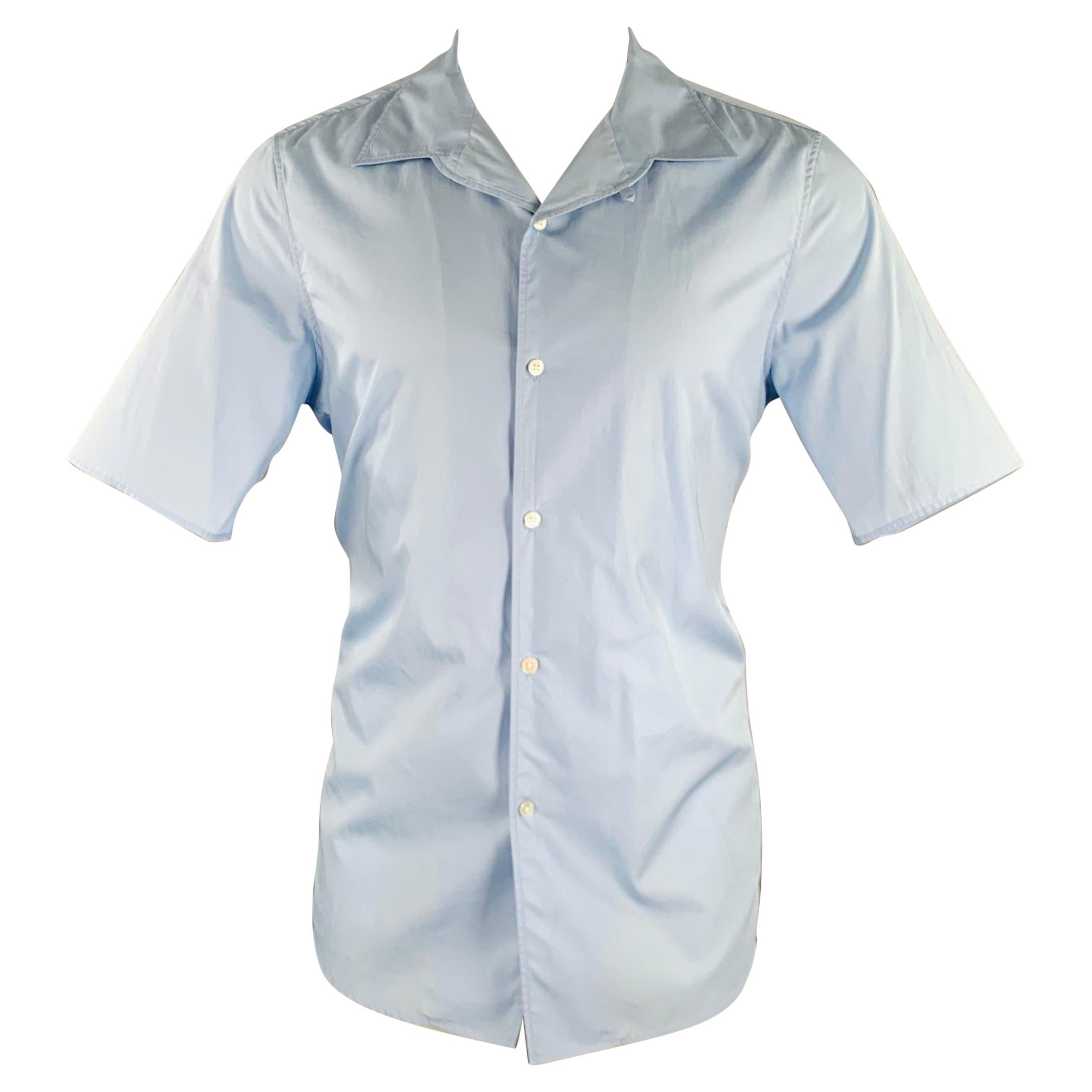 THE ROW Size S Blue Cotton Camp Short Sleeve Shirt For Sale