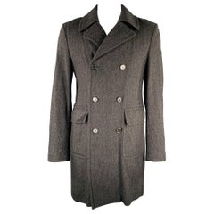 MARNI Zweireihiger Wollmantel in Schwarz und Grau mit Fischgrätenmuster, Größe 42