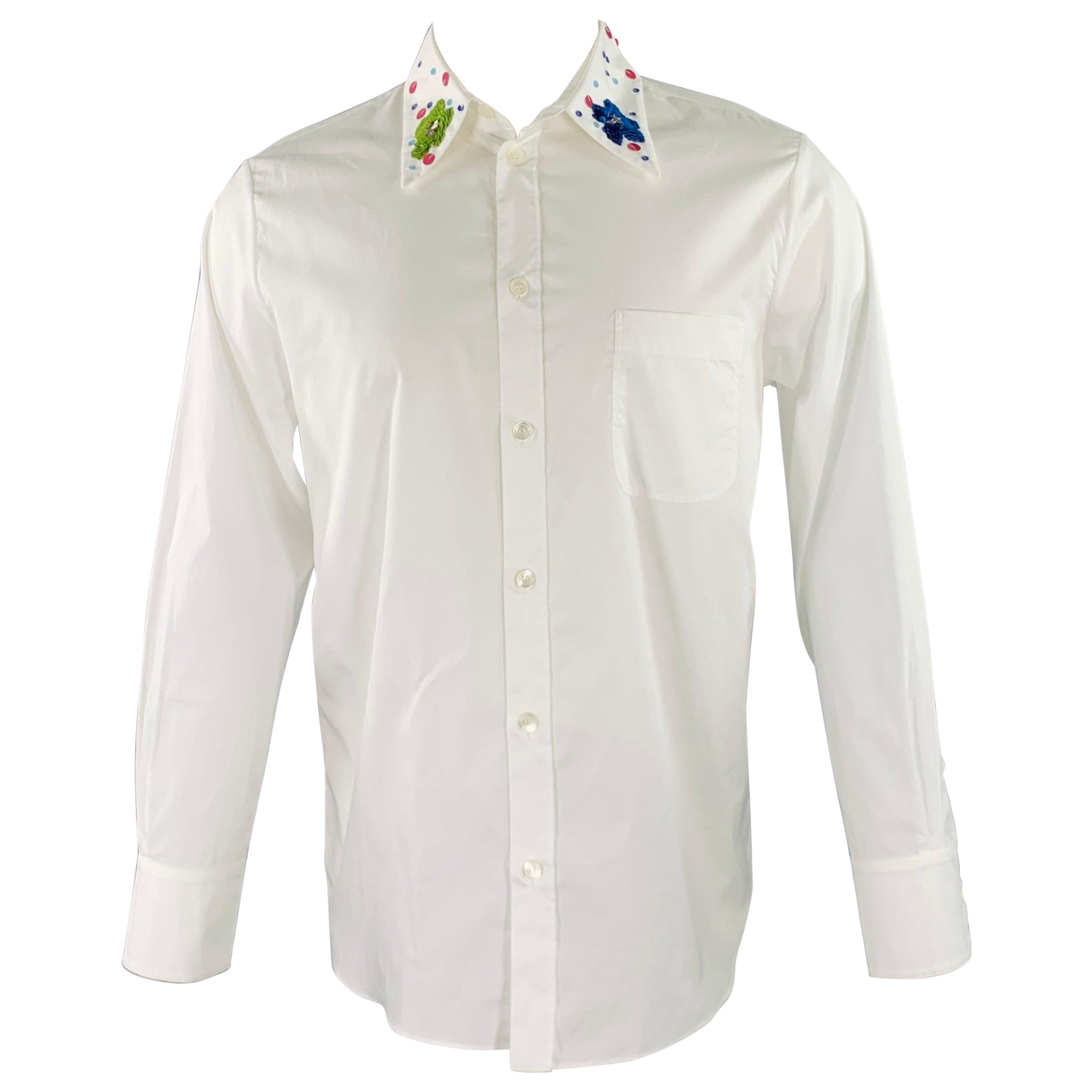 MARNI Size XS White Sequined Cotton Oversized Long Sleeve Shirt For Sale