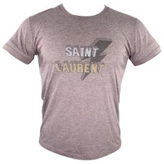 SAINT LAURENT Größe S Lila Grau Logo Viscose Polyester T-Shirt