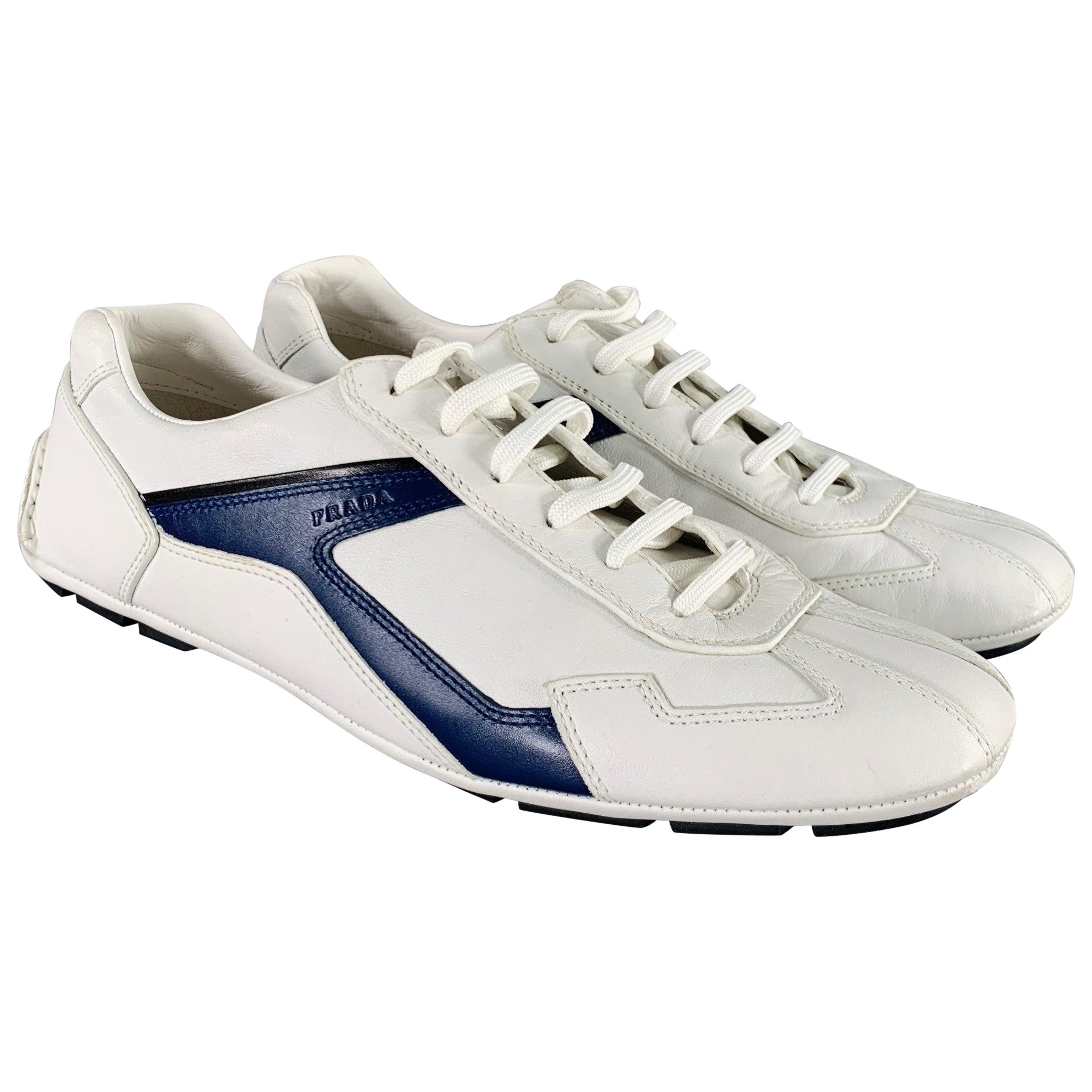 PRADA Size 7.5 -Monte Carlo- White Navy Color Block Sneakers For Sale ...