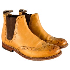 GRENSON Größe 7 Beige Leder Perforiert Wingtip Chelsea Boots