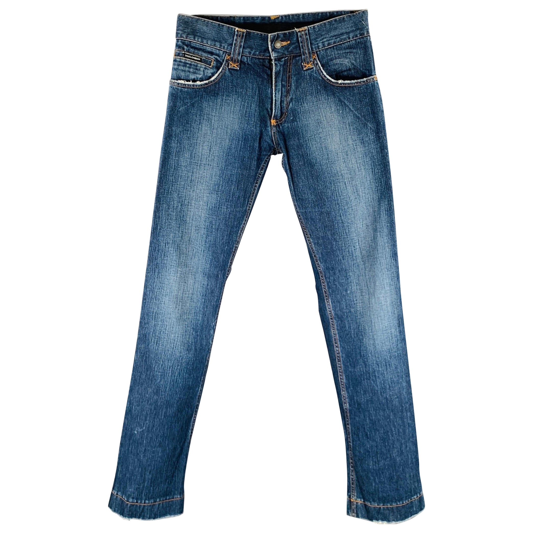DOLCE & GABBANA Size 28 Blue Contrast Stitch Cotton Jeans For Sale