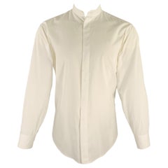 DONNA KARAN Taille M Chemise sans col en coton blanc à manches longues
