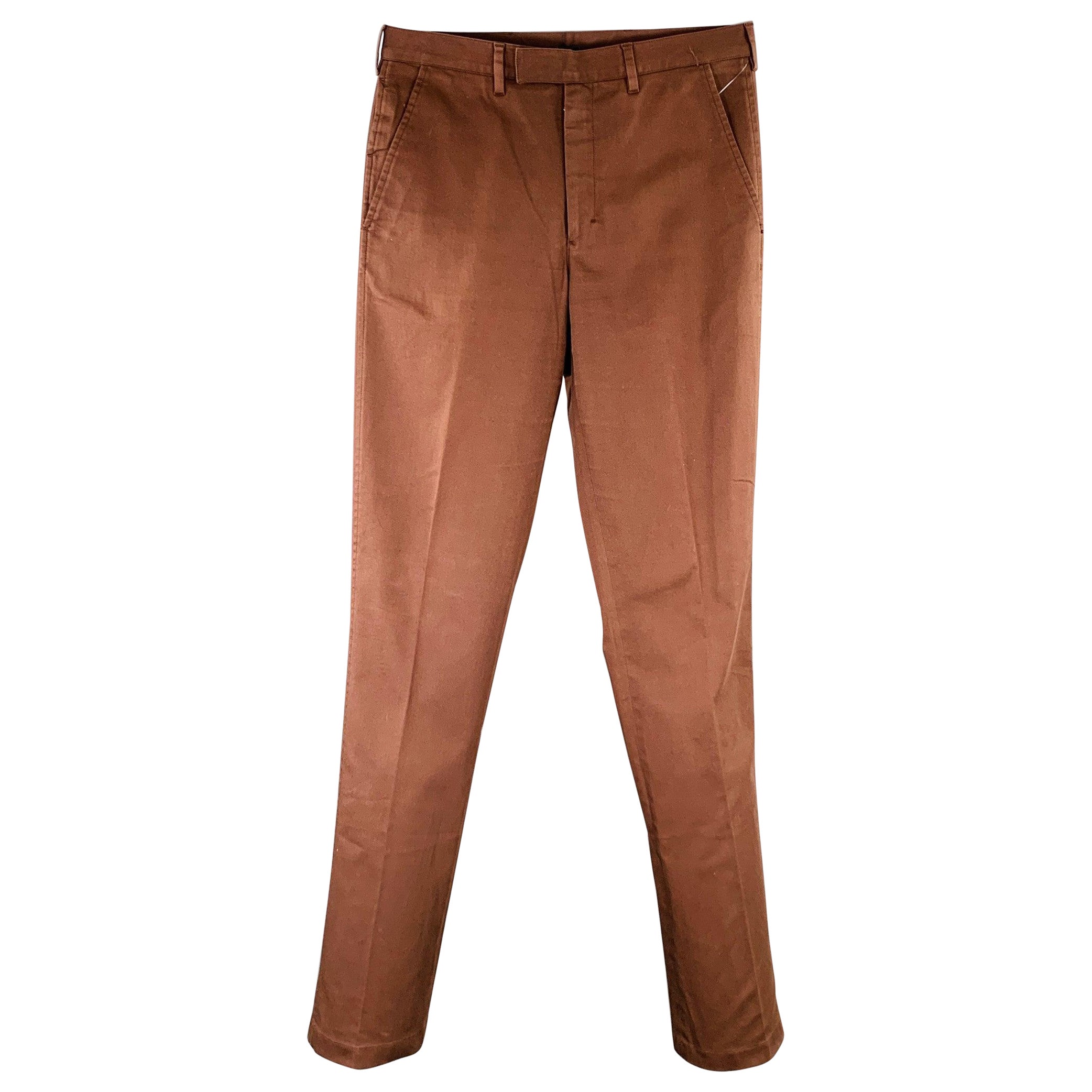 PRADA Talla 30 Marrón Pantalones Casual Frente Plano