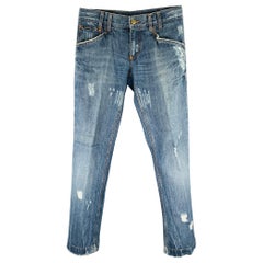 DOLCE & GABBANA Size 32 Blue Distressed Cotton Jeans