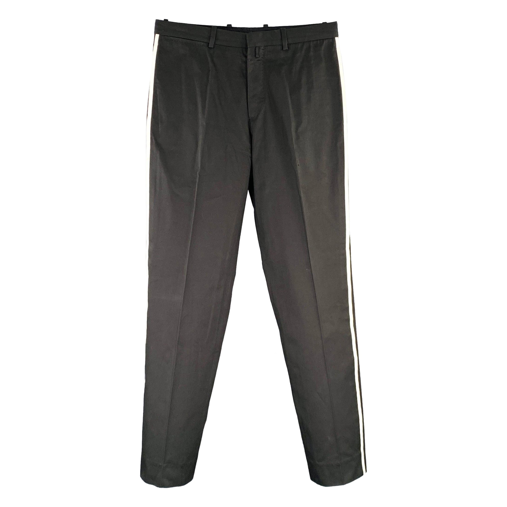 JIL SANDER Size 30 Black White Vertical Stripe Cotton Flat Front Dress Pants For Sale