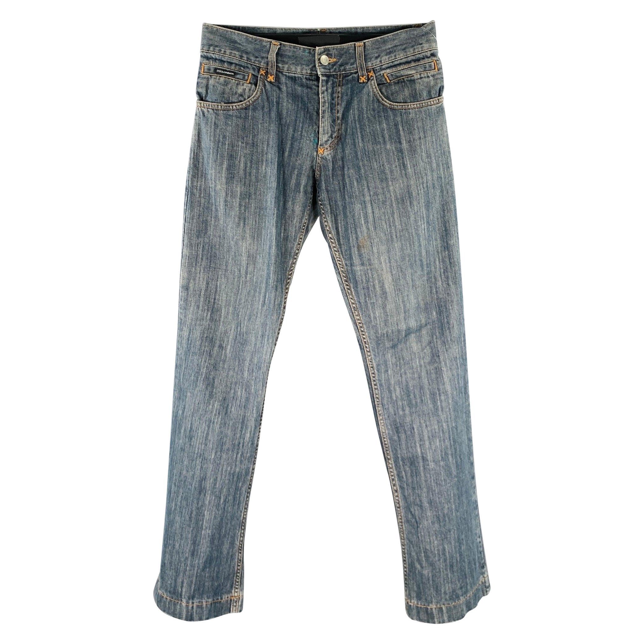DOLCE & GABBANA Size 28 Blue Cotton Straight Jeans For Sale