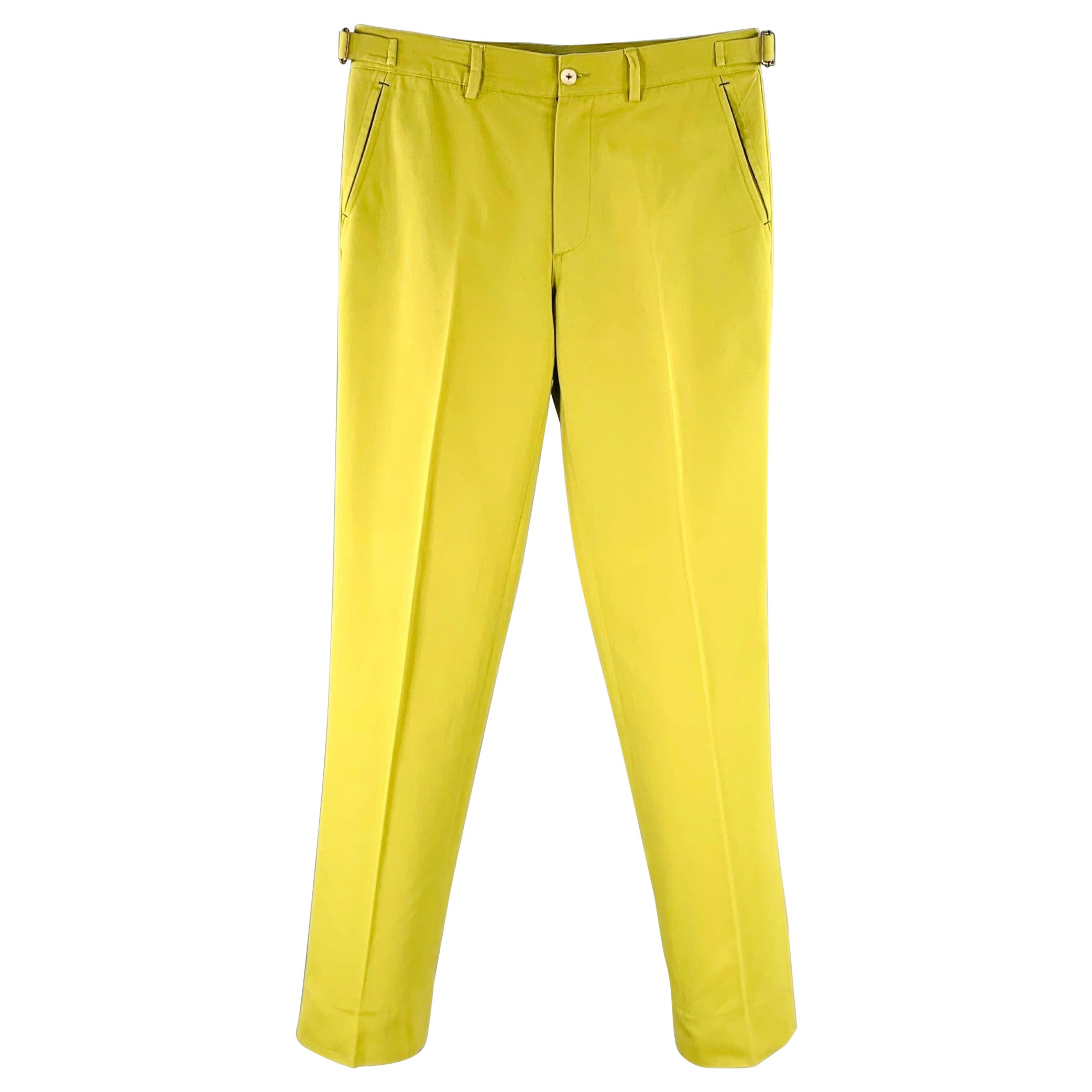 CAROLINA HERRERA Size 32 Green Chartreuse Side Tabs Dress Pants